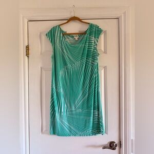 Tori Richard Teal and White Striped Scoop Neck Top